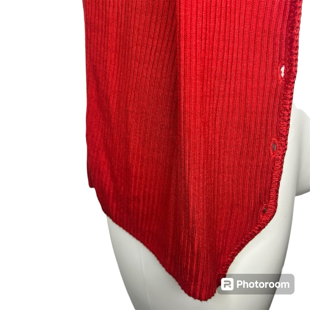 Red Ribbed Short Sleeve Button Front Top Size 1X - Picture 13 of 16
